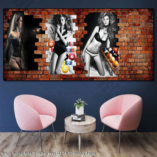 tranh billiard pool snooker bi a bi-a tranh tuong bida 3 co gai sexy 03 04 22 vuong